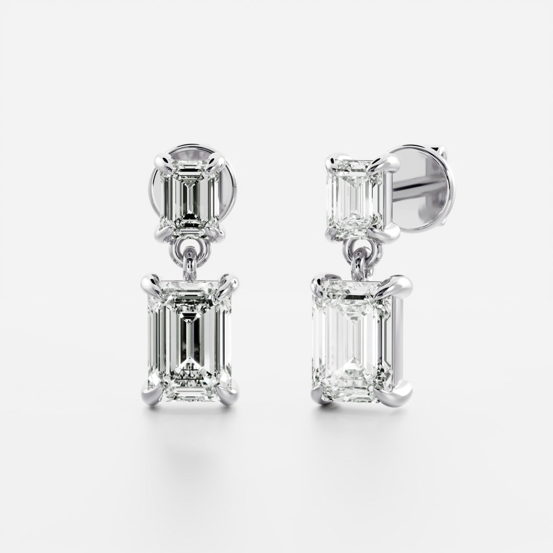 Emerald Cut Lab Grown Diamond Double Drop Earrings