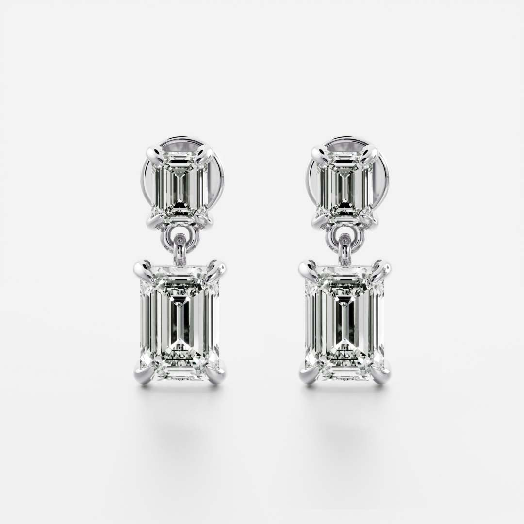 Emerald Cut Lab Grown Diamond Double Drop Earrings
