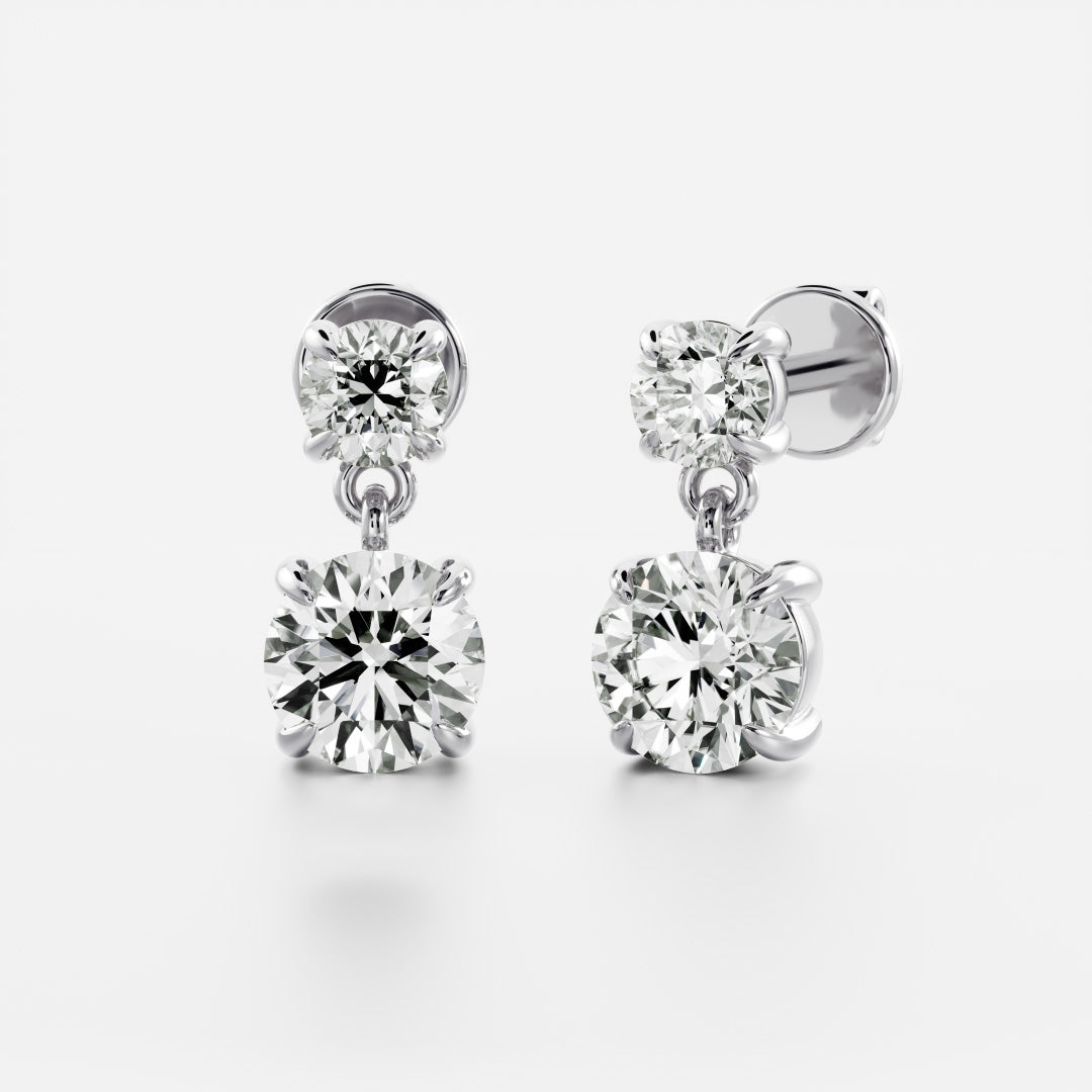 Round Lab Grown Diamond Double Drop Earrings