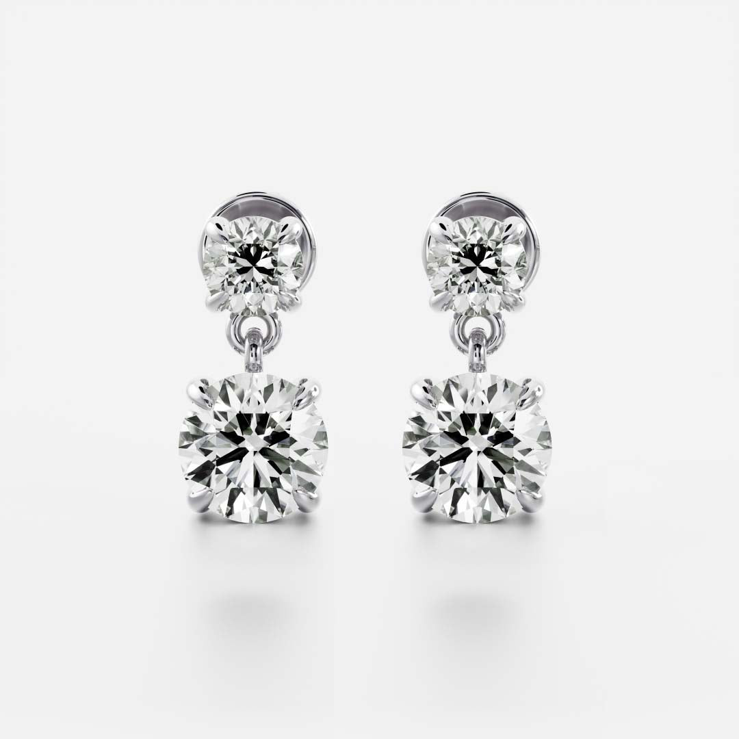 Round Lab Grown Diamond Double Drop Earrings