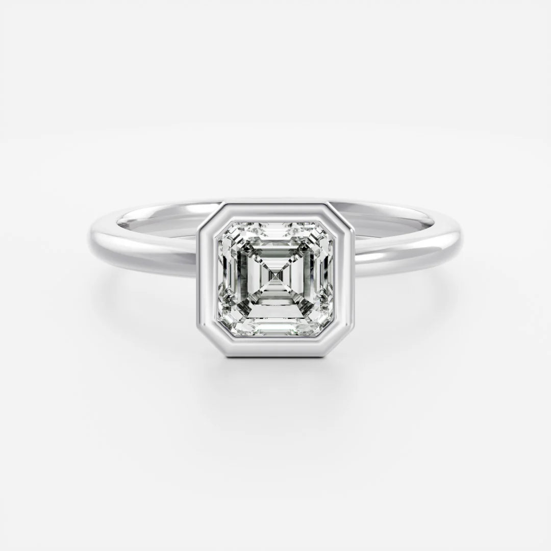 1.0CT Bezel Set Asscher Cut Lab Grown Diamond Solitaire Engagement Ring
