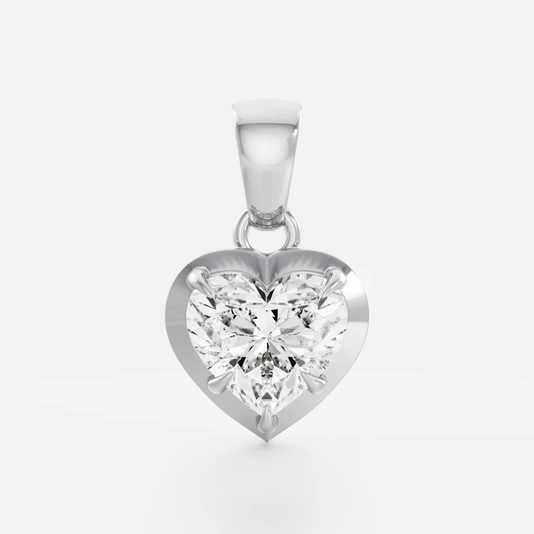 1.0CT Cut-Down Bezel Set Heart Shape Lab Grown Diamond Georgian Style Pendant