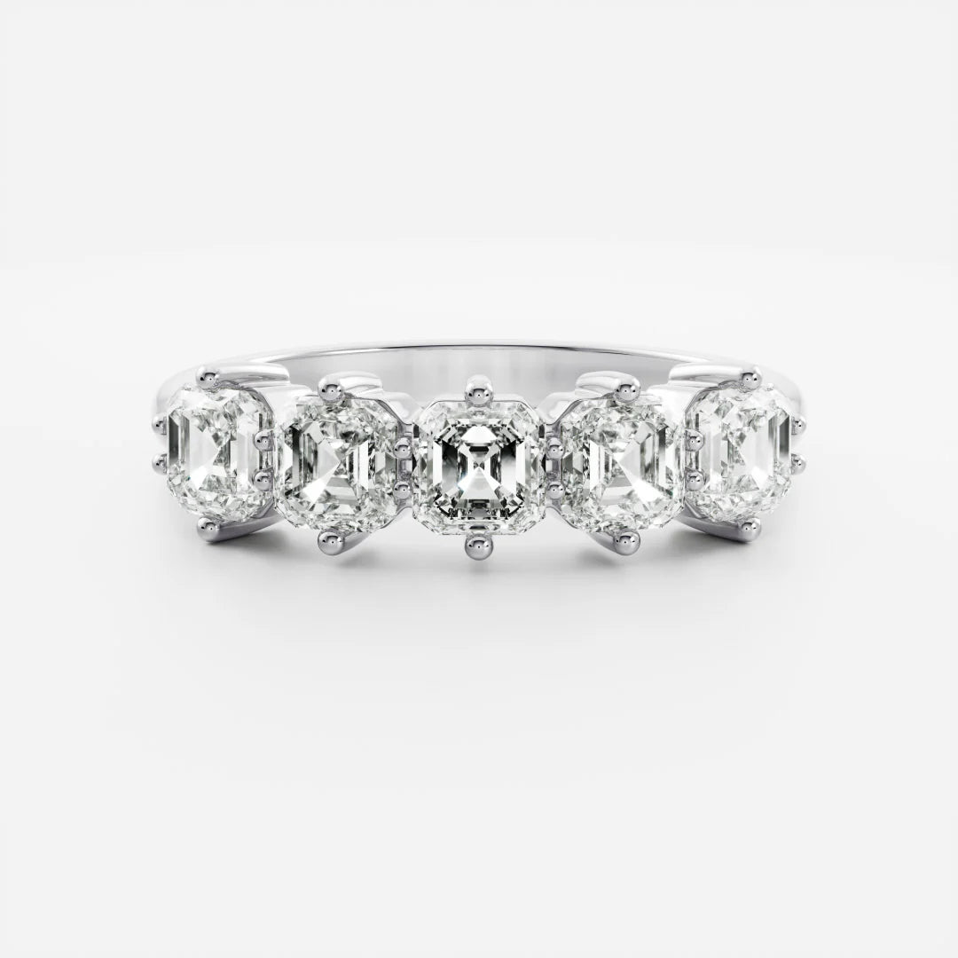 Asscher Cut Lab Grown Diamond Five Stone Wedding Band