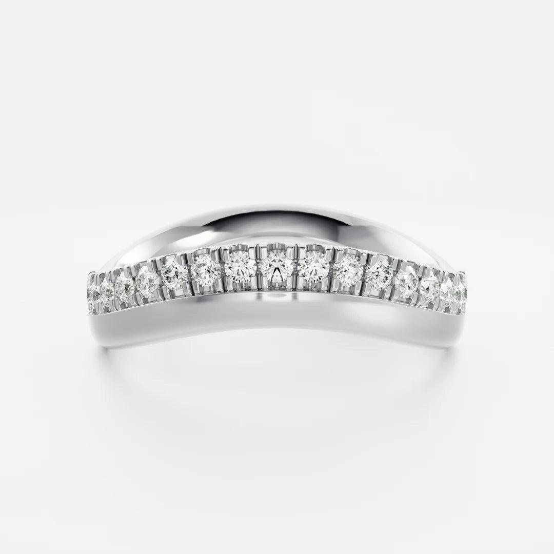 Round Lab Grown Diamond One Side Pave Curved Wedding Band