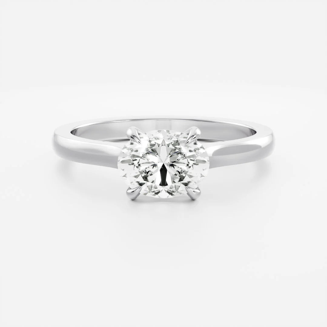 1.0CT East West Oval Lab Grown Diamond Cathedral Engagement Ring