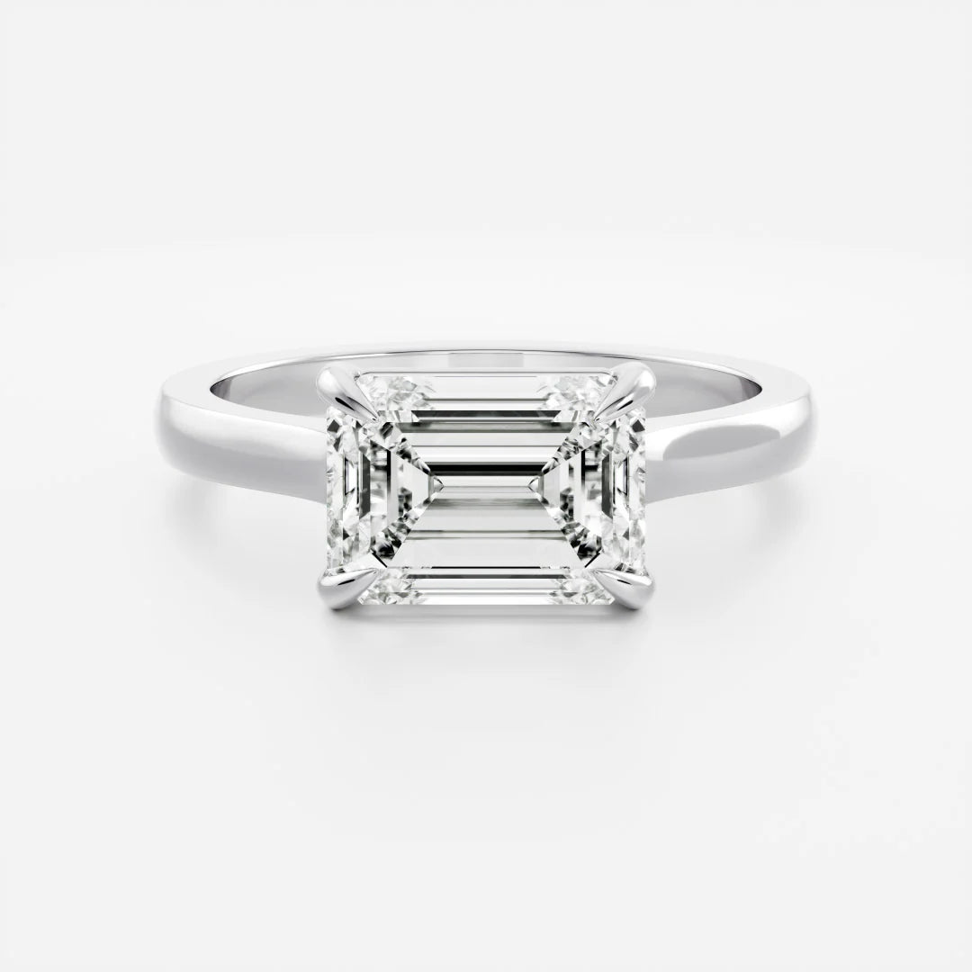 1.0CT East West Emerald Cut Lab Grown Diamond Cathedral Engagement Ring