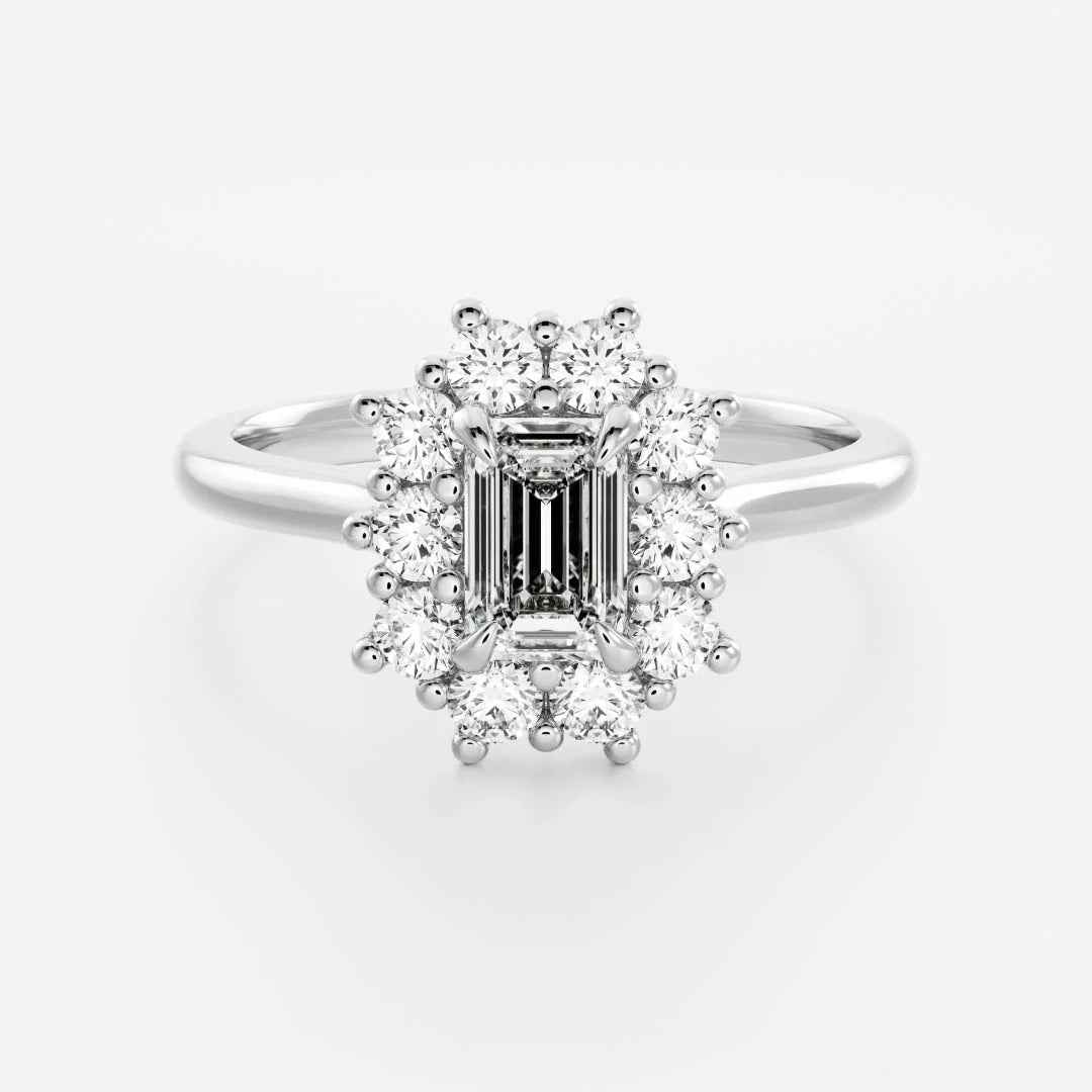 1.0CT Emerald Cut Lab Grown Diamond Halo Cluster Engagement Ring