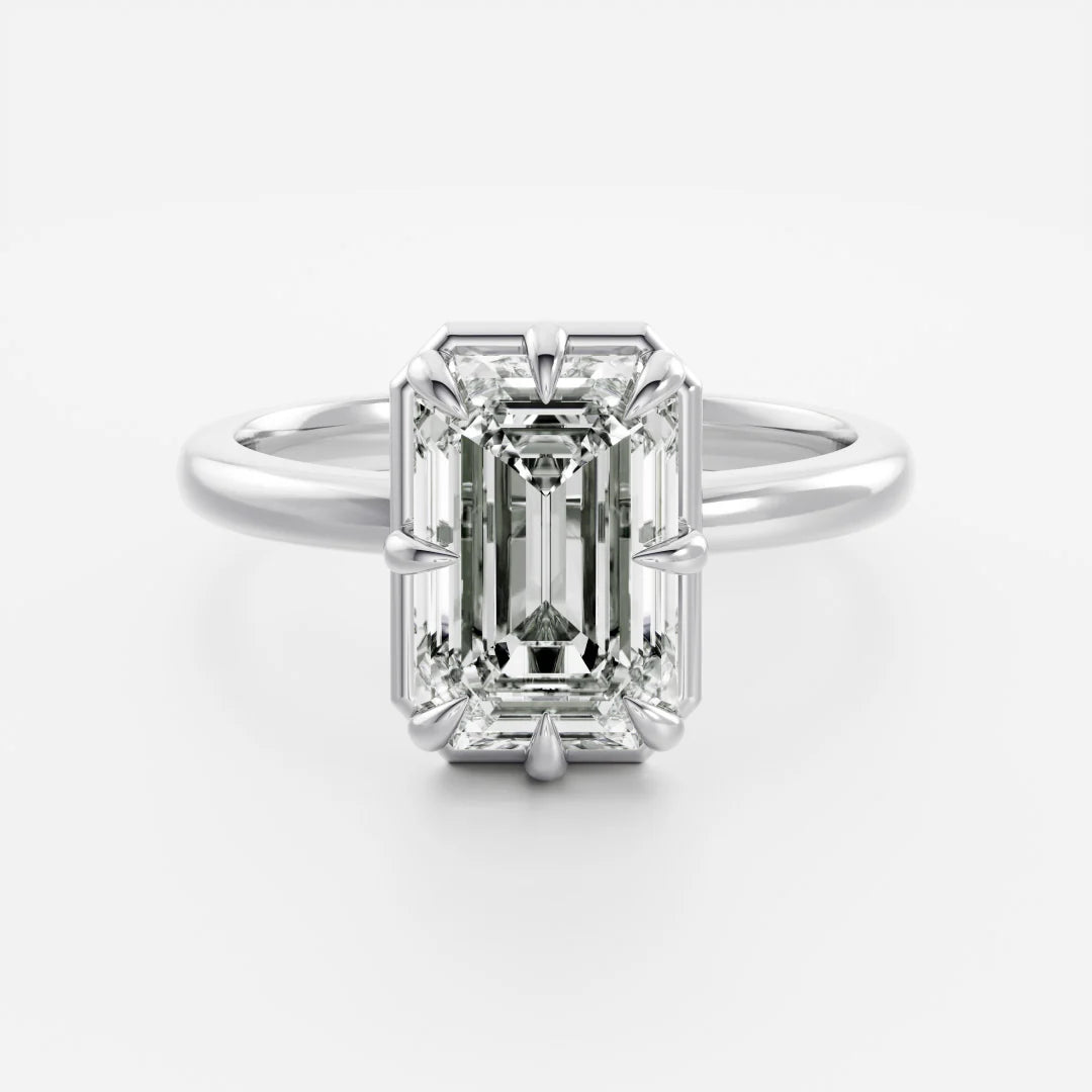 2.50CT Emerald Cut Lab Grown Diamond Bezel Solitaire Engagement Ring