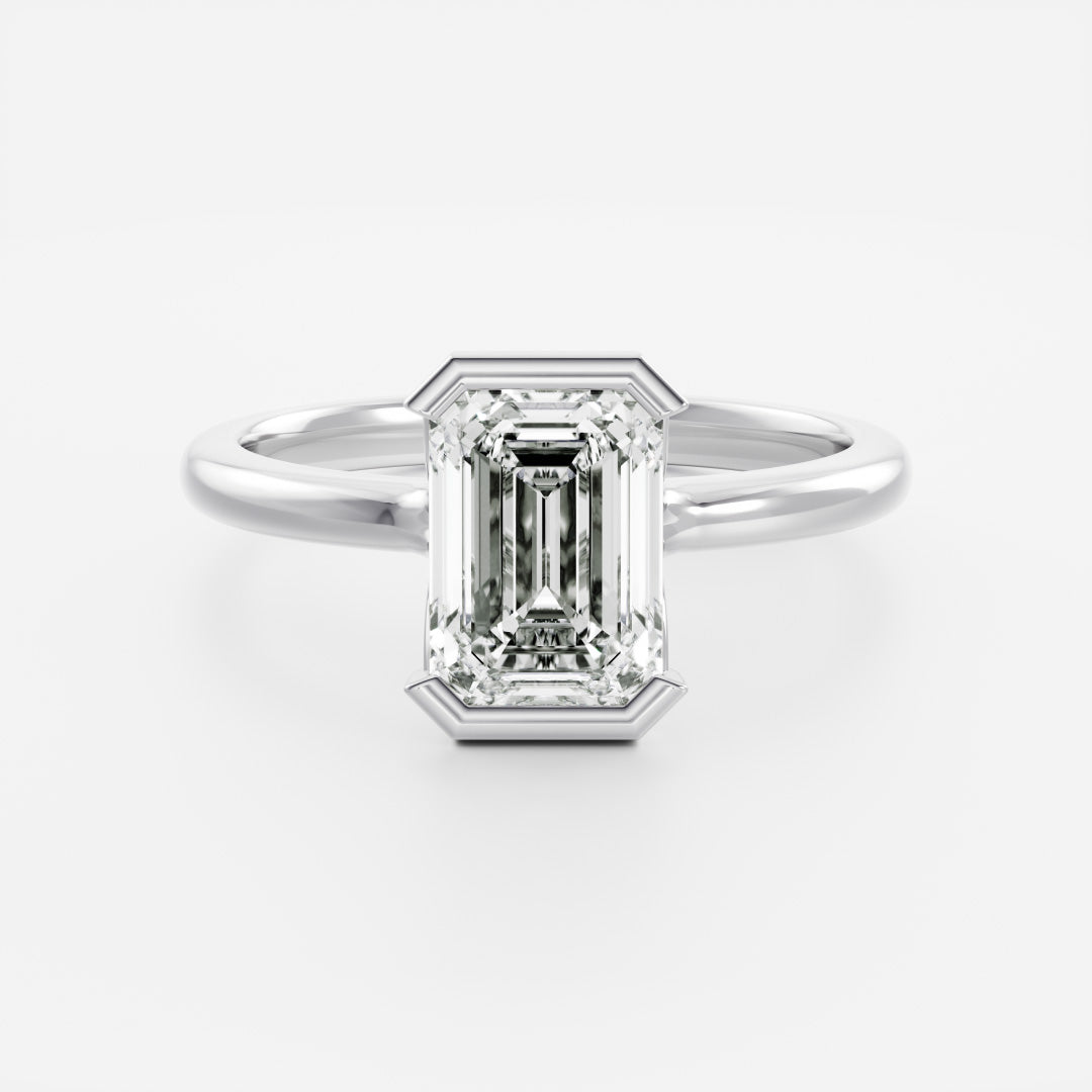 2.0CT Half Bezel Set Emerald Cut Lab Grown Diamond Solitaire Engagement Ring