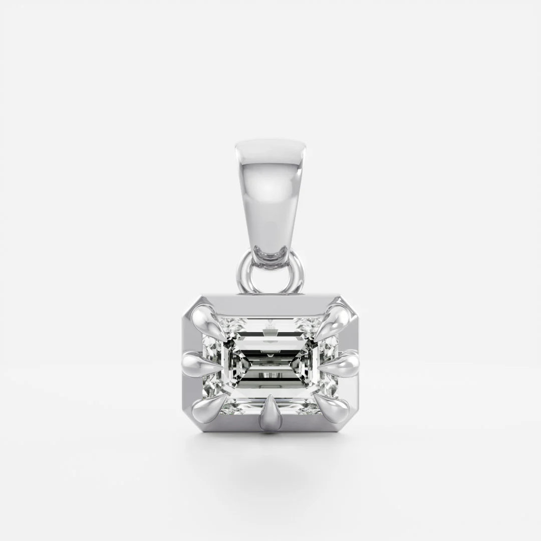 1.0CT Bezel Set Emerald Cut Lab Grown Diamond Georgian Style Pendant