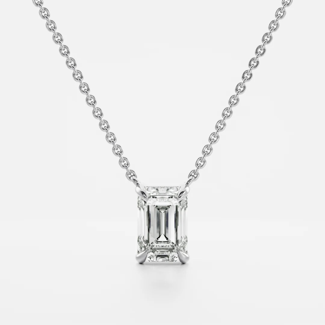1.0CT Emerald Cut Lab Grown Diamond Pendant Necklace