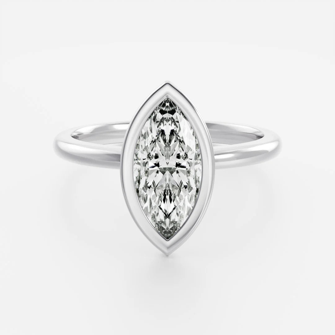 1.0CT Bezel Set Marquise Cut Lab Grown Diamond Solitaire Engagement Ring