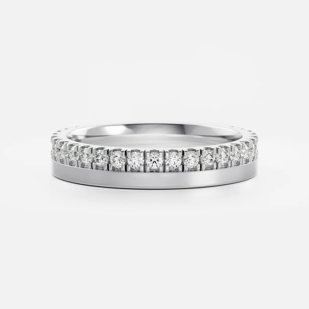 Round Lab Grown Diamond One Side Pave Flat Wedding Band