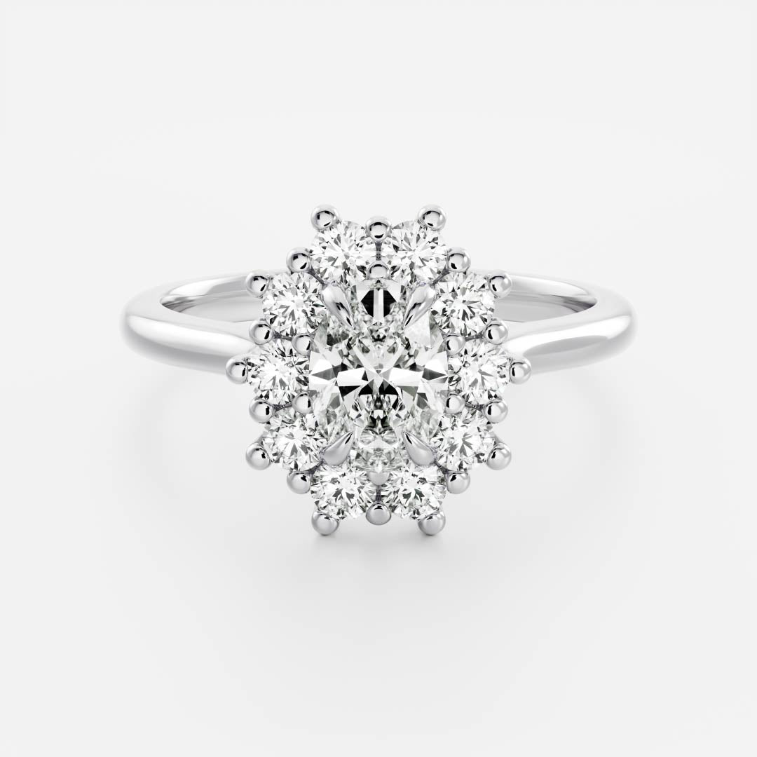 1.0CT Oval Lab Grown Diamond Halo Cluster Engagement Ring
