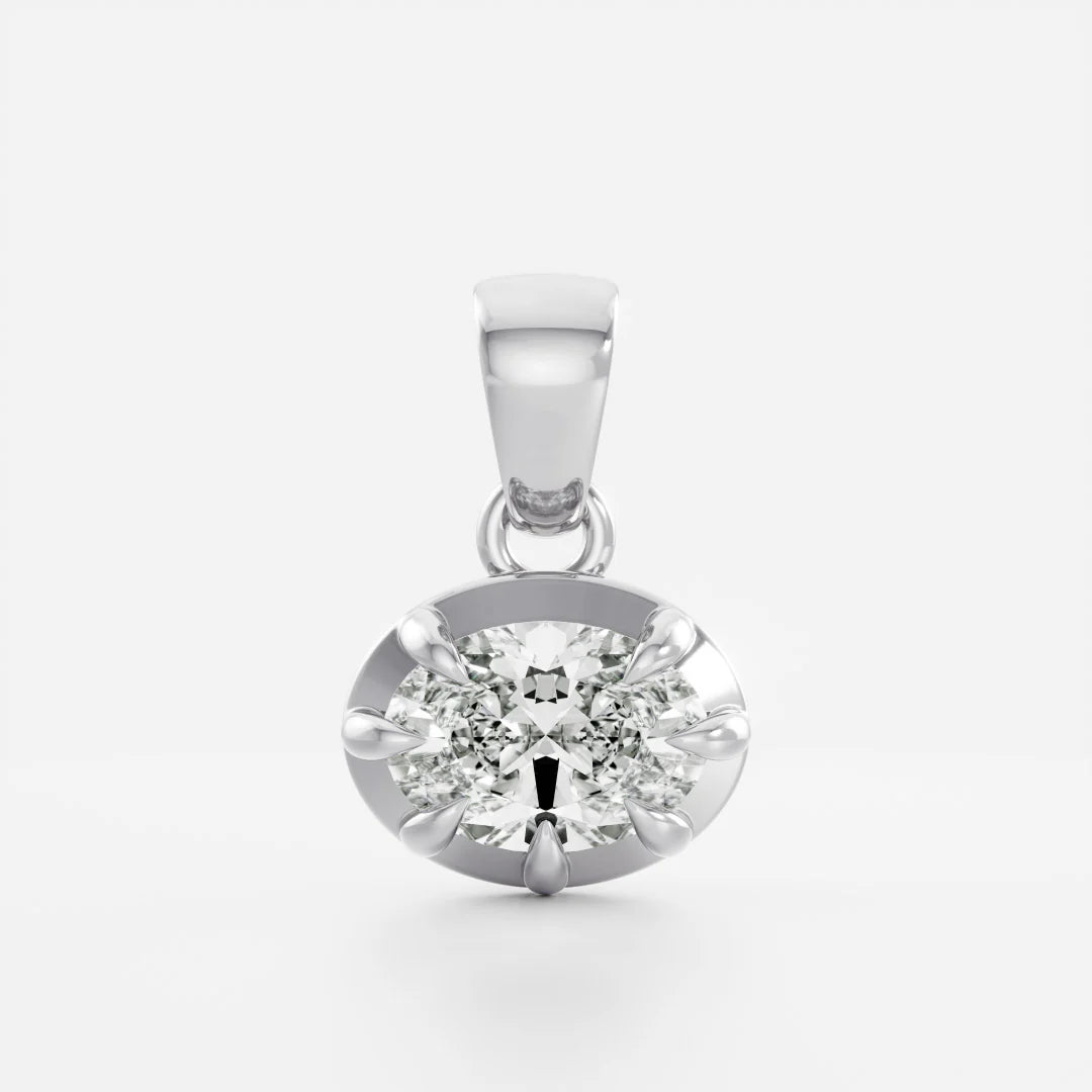 1.0CT Oval Lab Grown Diamond Georgian Style Cut-Down Bezel Pendant