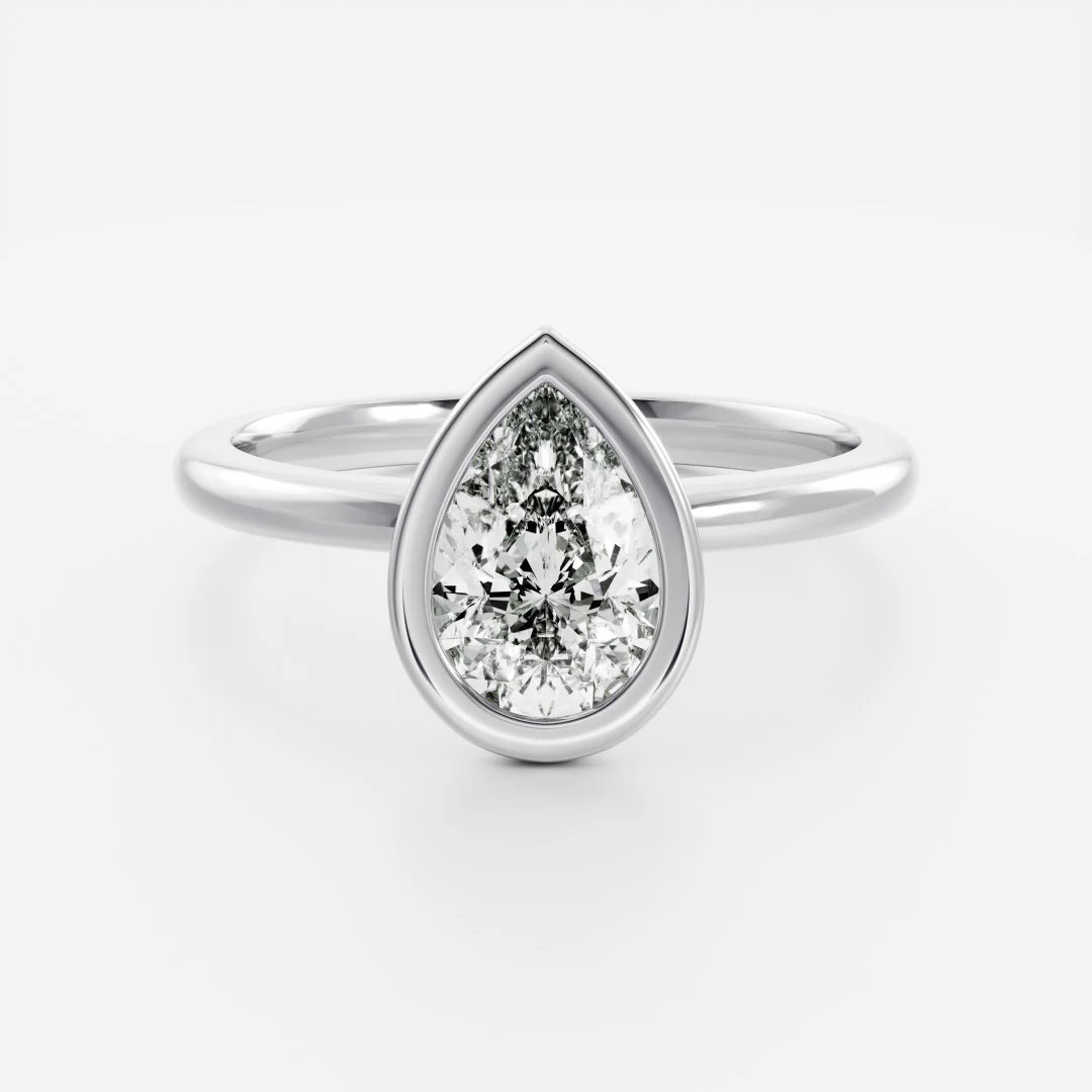 1.0CT Bezel Set Pear Cut Lab Grown Diamond Solitaire Engagement Ring