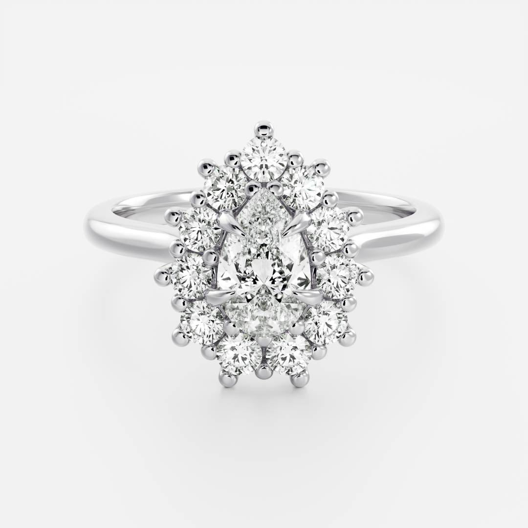1.0CT Pear Lab Grown Diamond Halo Cluster Engagement Ring