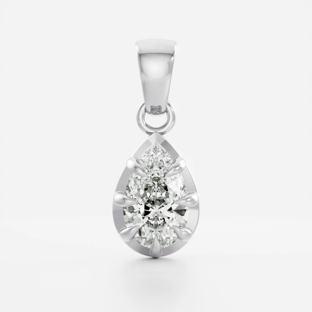 1.0CT Bezel Set Pear Cut Lab Grown Diamond Cut-Down Georgian Style Pendant