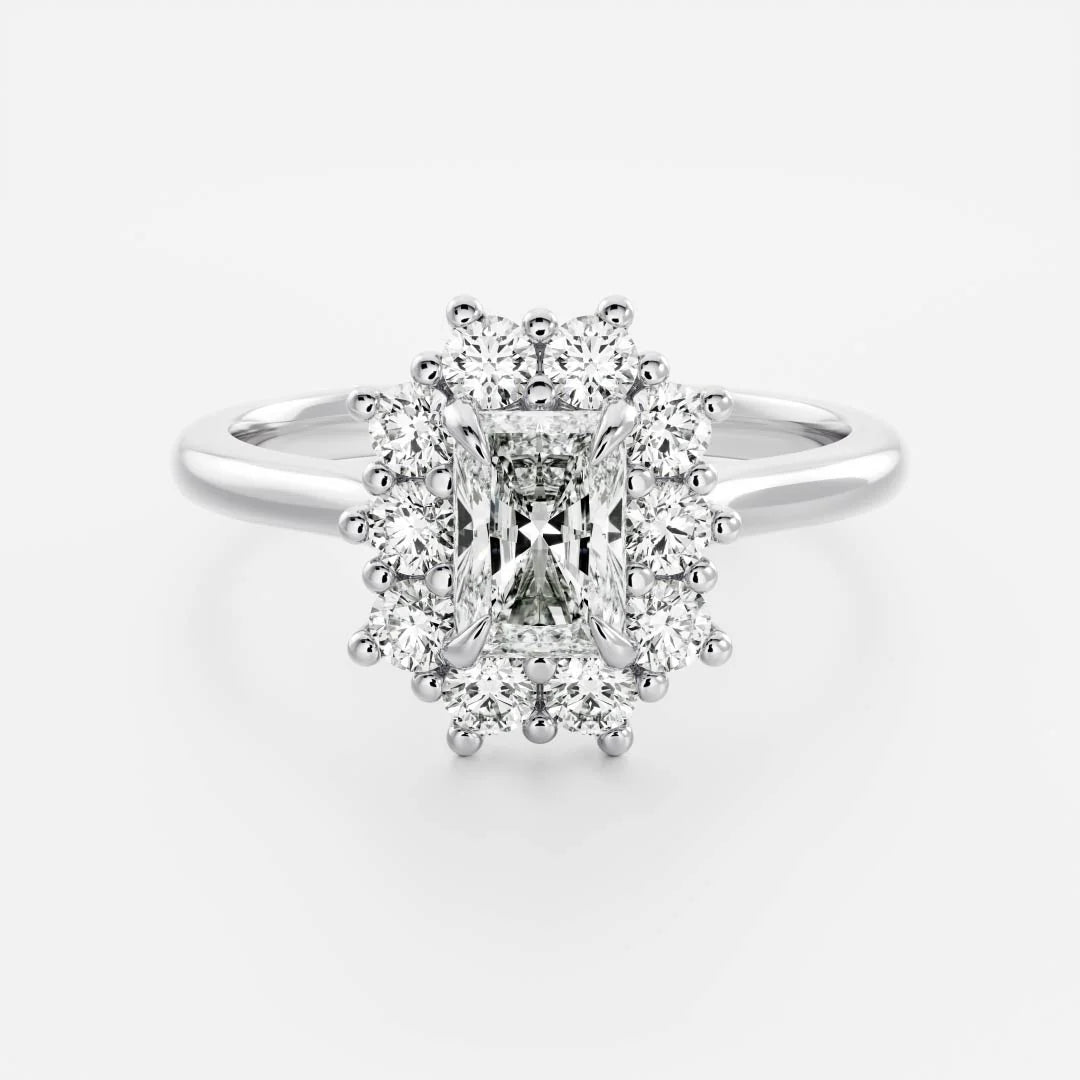 1.0CT Radiant Lab Grown Diamond Halo Cluster Engagement Ring