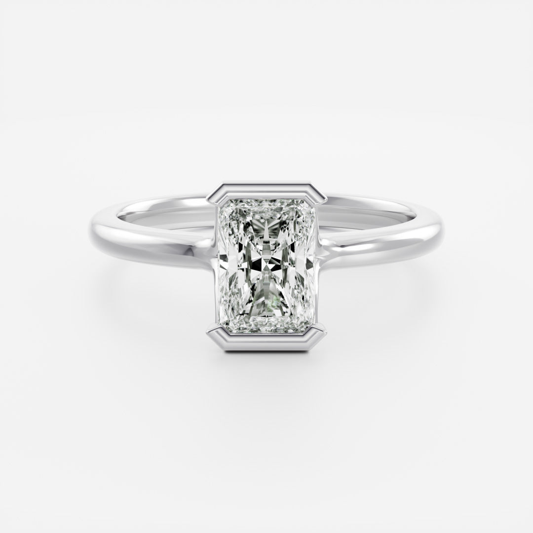 2.0CT Radiant Lab Grown Diamond Half Bezel Engagement Ring