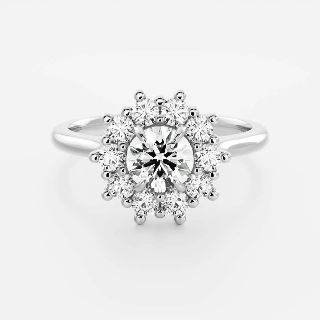 1.0CT Round Lab Grown Diamond Halo Cluster Engagement Ring