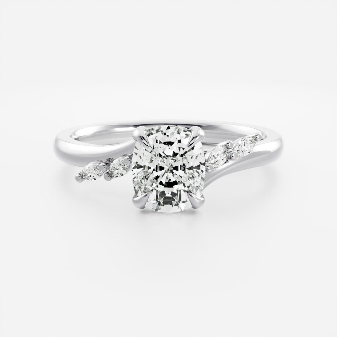 2.0CT Elongated Cushion Lab Grown Diamond With Marquise Accents Engagement Ring