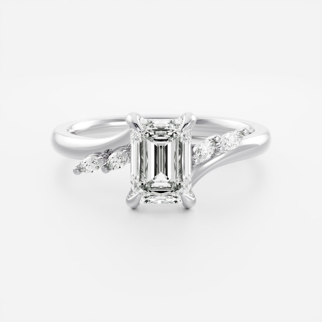 2.0CT Emerald Cut Lab Grown Diamond With Marquise Accents Twisted Engagement Ring
