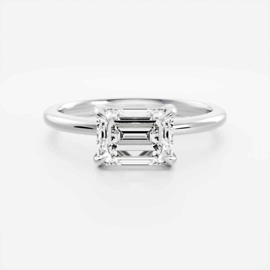 1.0CT East West Emerald Cut Lab Grown Diamond Solitaire Engagement Ring