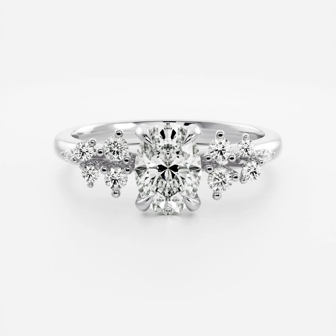 1.0CT Oval Lab Grown Diamond Cluster Vintage Style Engagement Ring