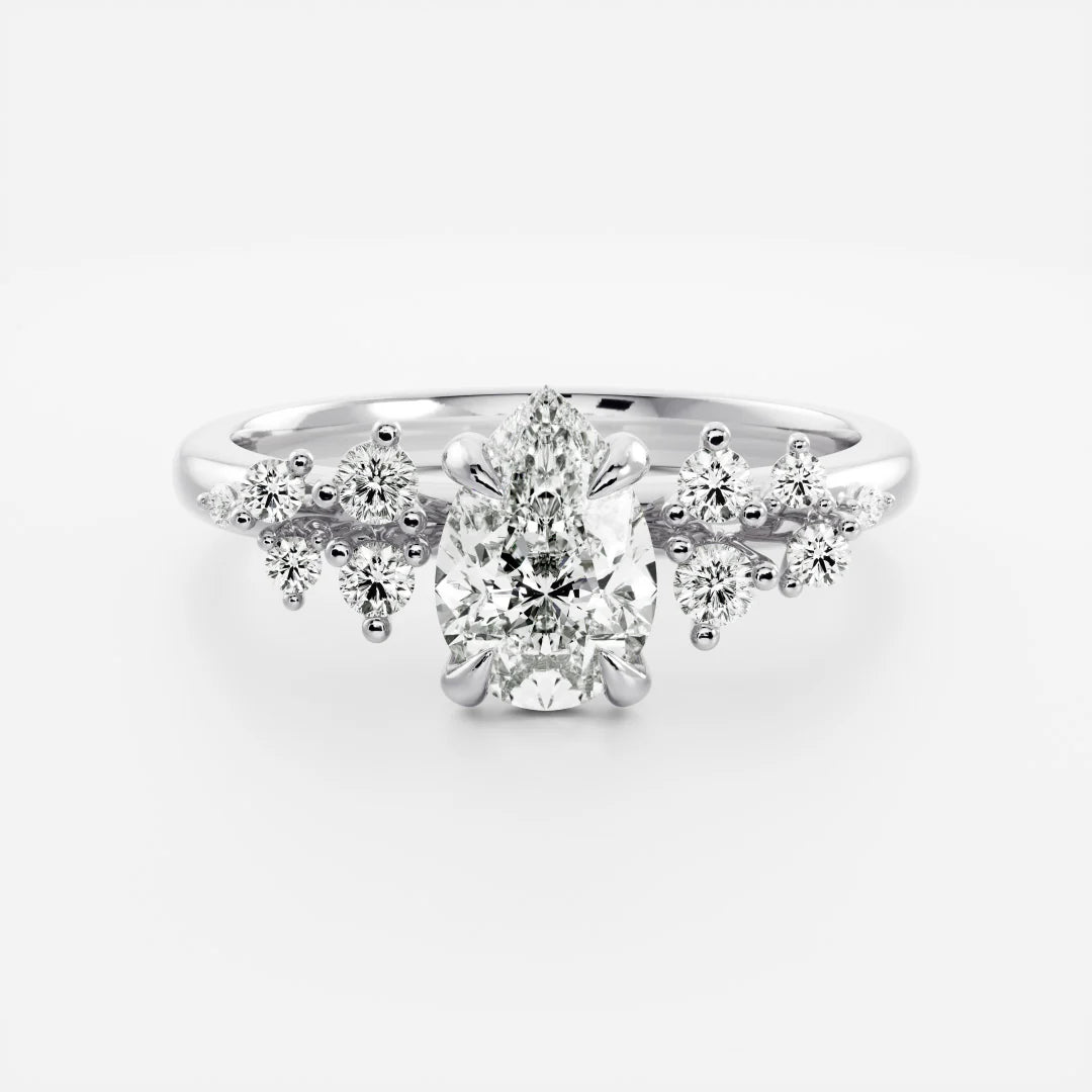 1.0CT Pear Lab Grown Diamond Cluster Vintage Style Engagement Ring
