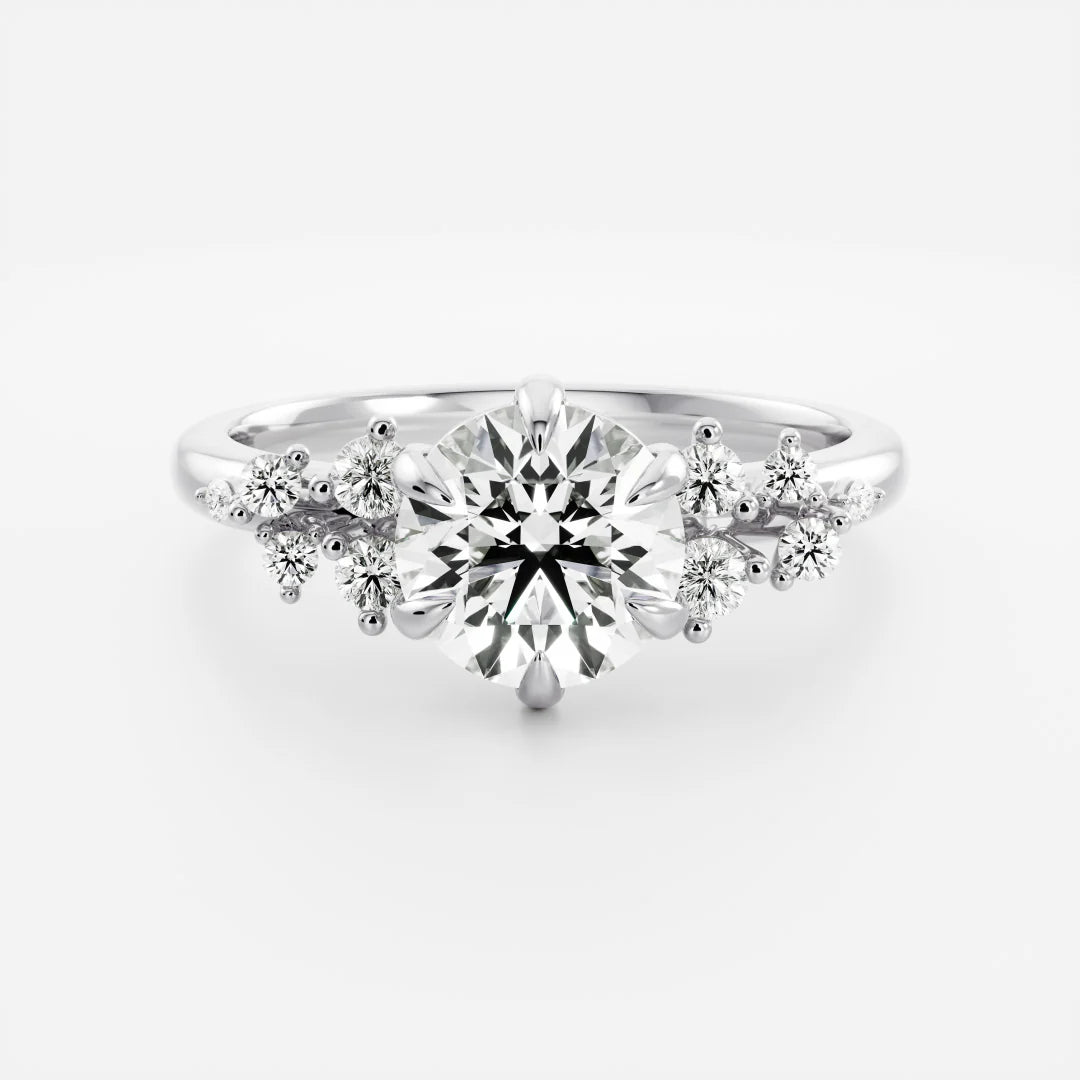 1.0CT Round Lab Grown Diamond Cluster Vintage Style Engagement Ring