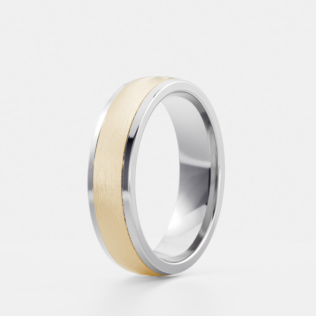 Two Tone Gold Comfort Fit Brushed Finish Men's Wedding Band