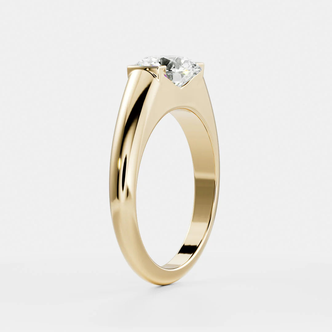 1.0CT East West Round Cut Lab Grown Diamond Half Bezel Signet Ring