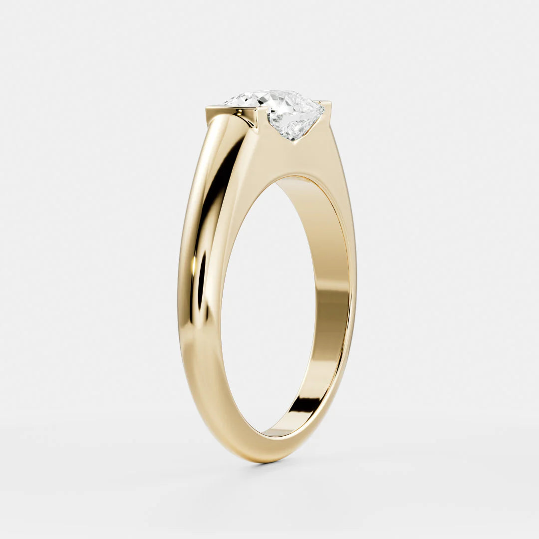 1.0CT East West Elongated Cushion Cut Lab Grown Diamond Half Bezel Signet Ring