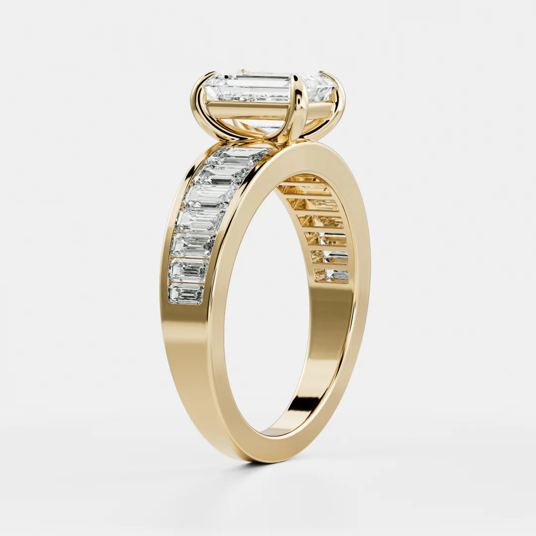 1.50CT Emerald Cut Lab Grown Diamond Channel Set Baguette Band Engagement Ring