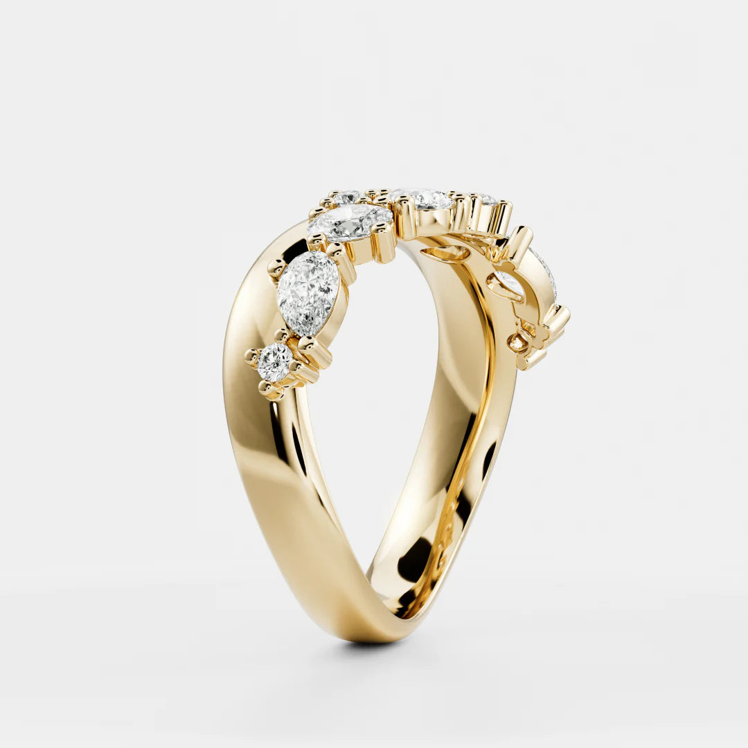 Scattered Pear, Oval And Round Cut Lab Grown Diamond Contour Wedding Band