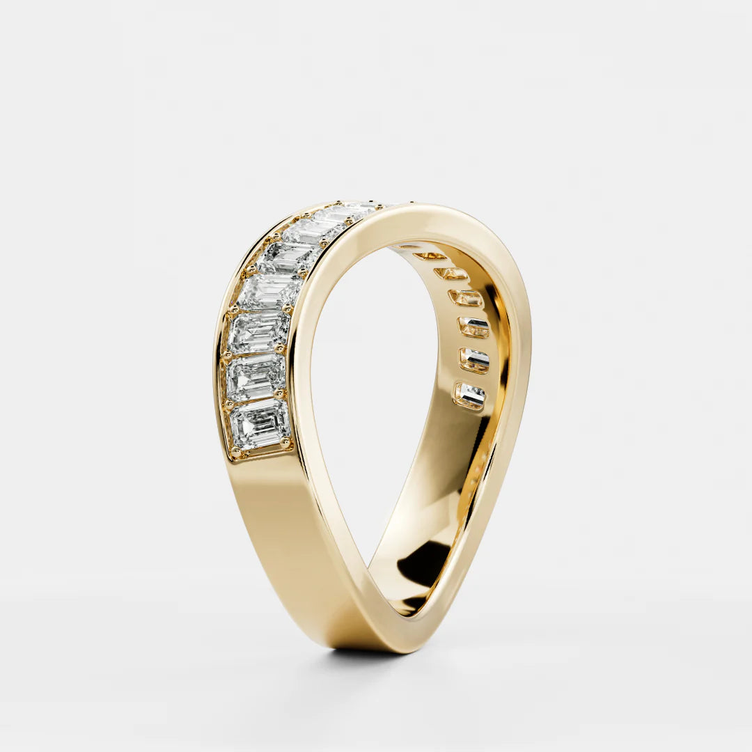 Channel Set Emerald Cut Lab Grown Diamond Contour Wedding Band