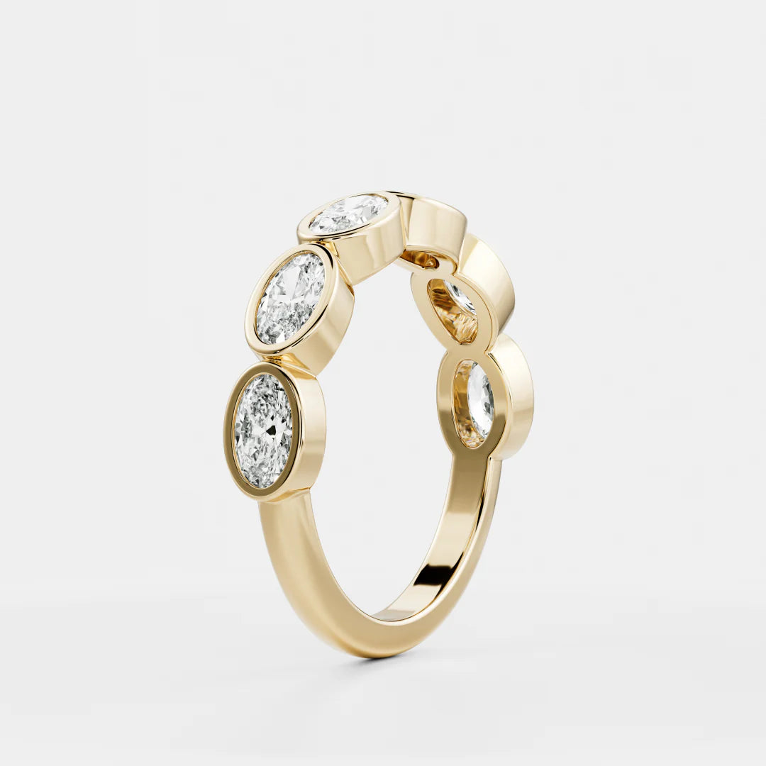 Horizontal Oval Lab Grown Diamond Bezel Wedding Band
