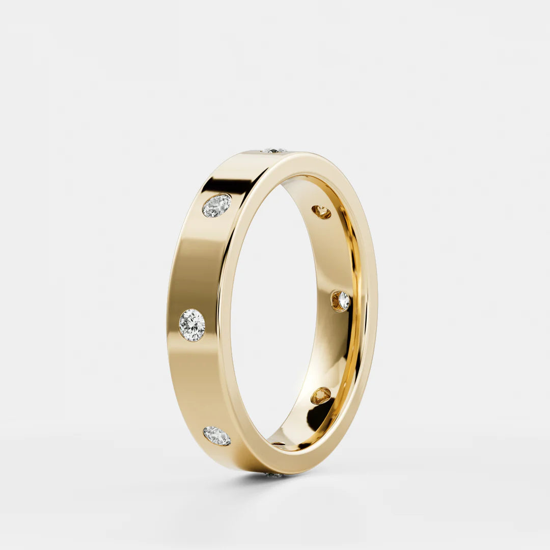 Flush Set Round Lab Grown Diamond Flat Wedding Band