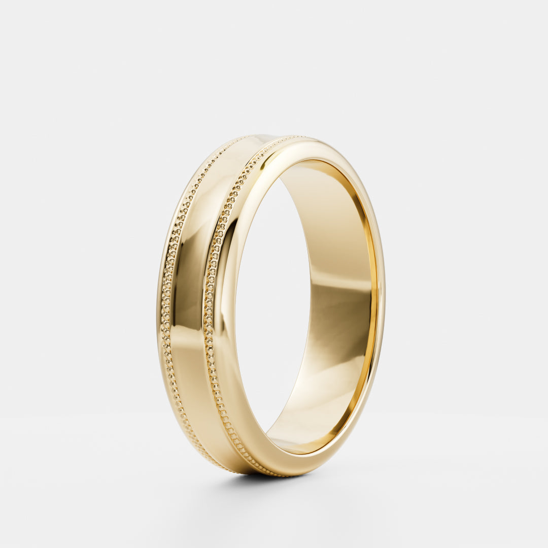 18K Solid Gold Classic Milgrain Men's Wedding Band