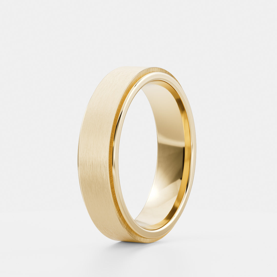 18K Solid Gold Flat Brushed Finish Men's Wedding Band