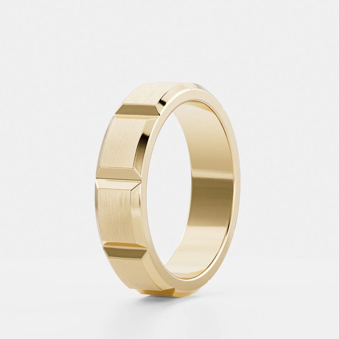 14K Solid Gold Geometric Faceted Brushed Men's Wedding Band