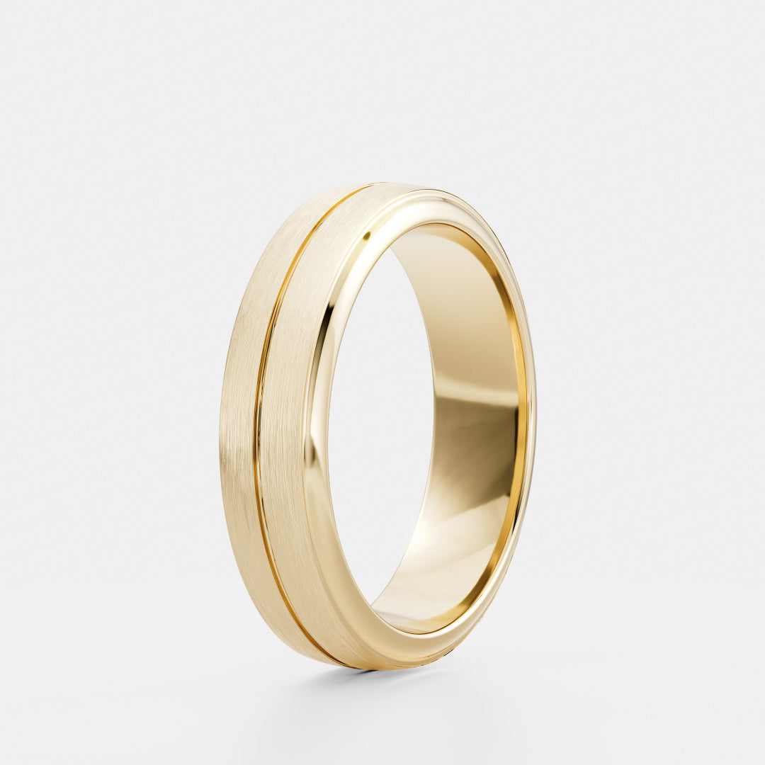 18K Solid Gold Brushed Singular Grooved Men's Wedding Band