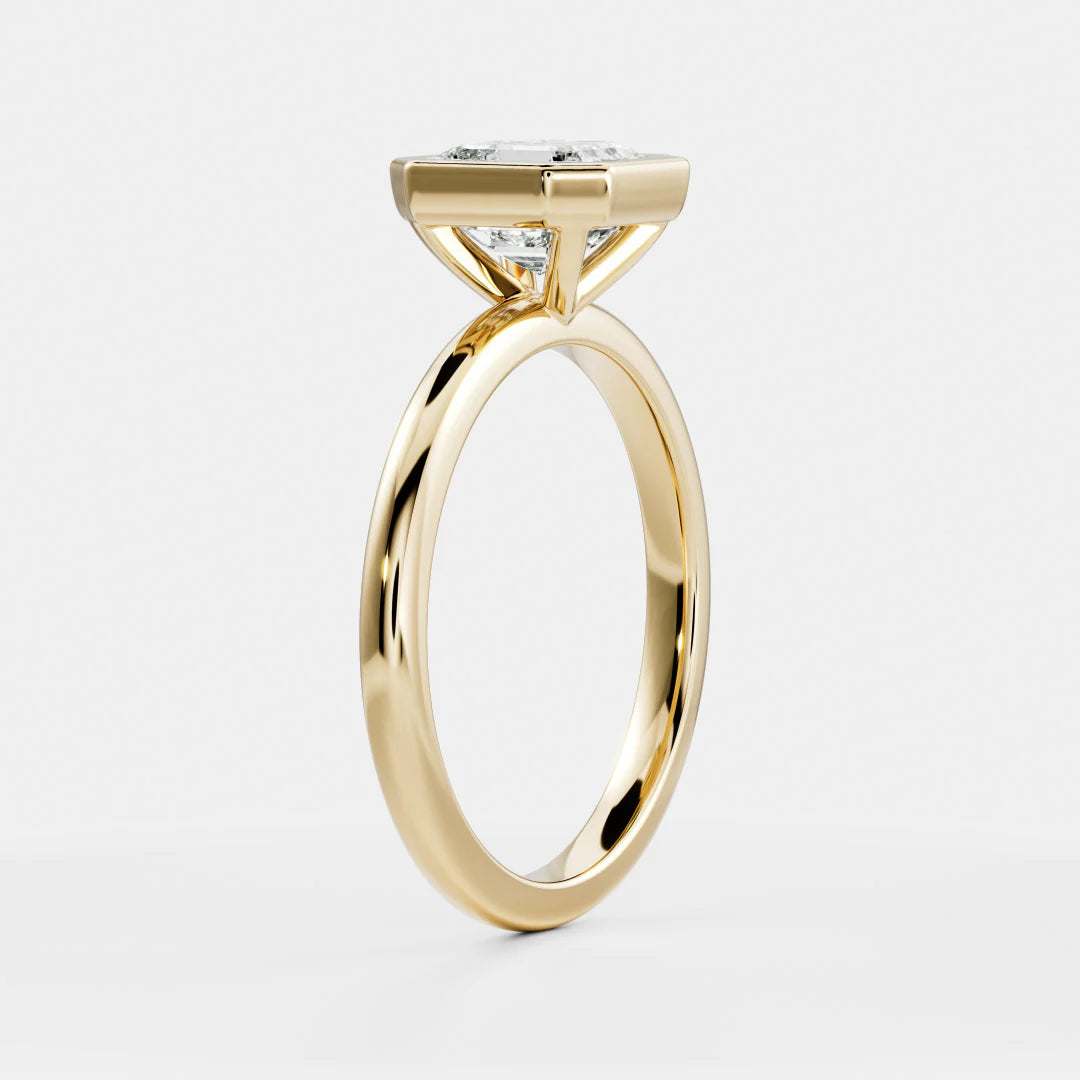 1.0CT Bezel Set Asscher Cut Lab Grown Diamond Solitaire Engagement Ring