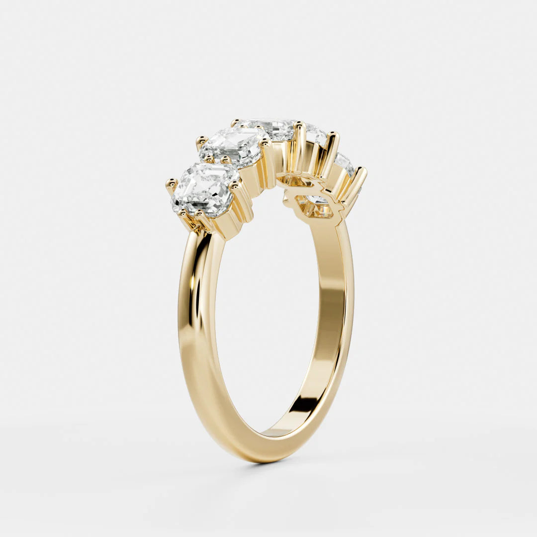 Asscher Cut Lab Grown Diamond Five Stone Wedding Band