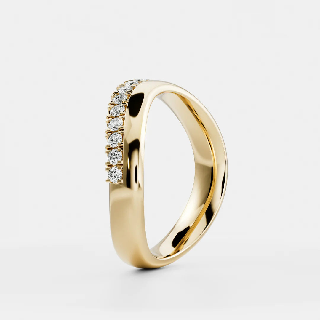 Round Lab Grown Diamond One Side Pave Curved Wedding Band