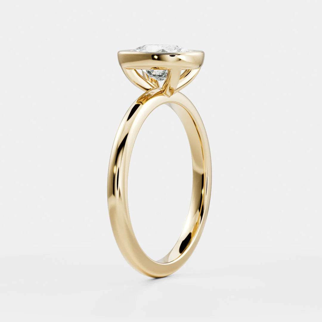 1.0CT Bezel Set Elongated Cushion Cut Lab Grown Diamond Solitaire Engagement Ring