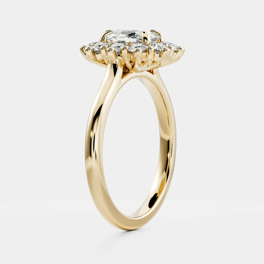 1.0CT Elongated Cushion Cut Lab Grown Diamond Halo Cluster Engagement Ring
