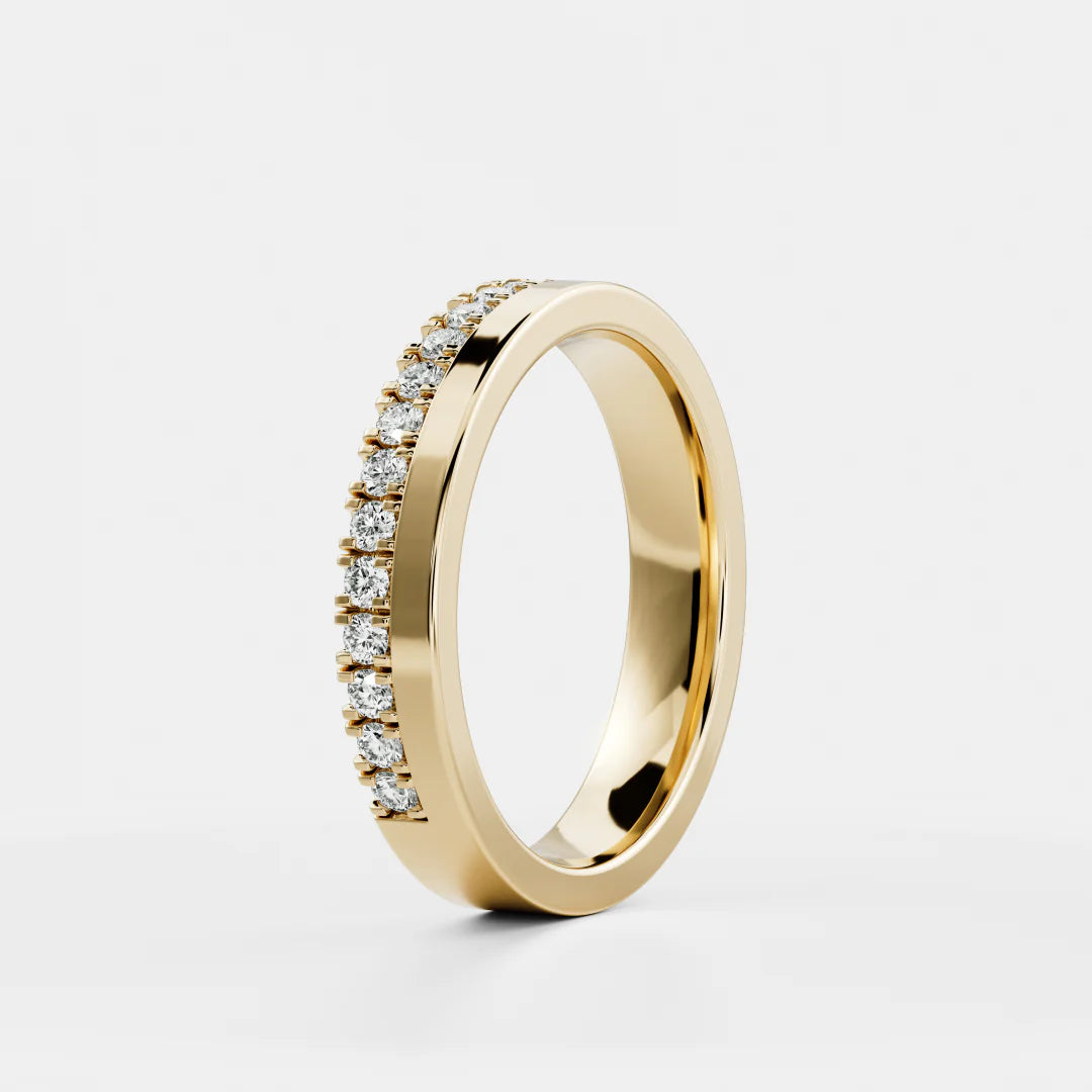 Round Lab Grown Diamond One Side Pave Flat Wedding Band