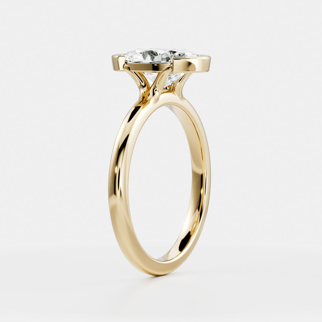 2.0CT Half Bezel Set Oval Lab Grown Diamond Solitaire Engagement Ring